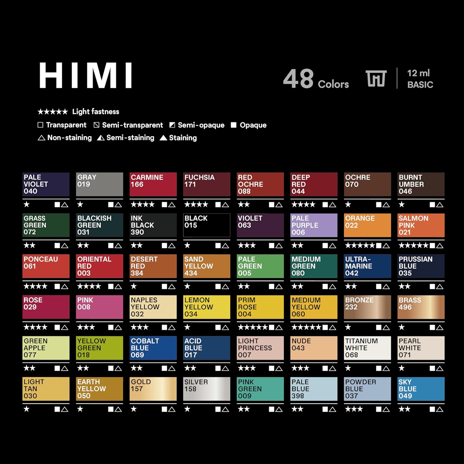 HIMI Twin Cup Jelly Acrylic Paint Set 12ml 48 Colors image 7