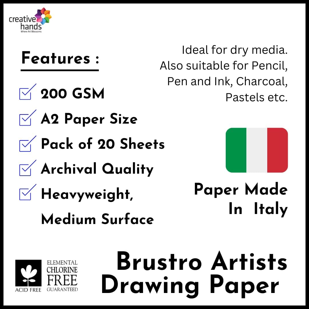 A2 Brustro Artists Drawing Paper 200 GSM  20 Sheets 24x16.5inc image 2