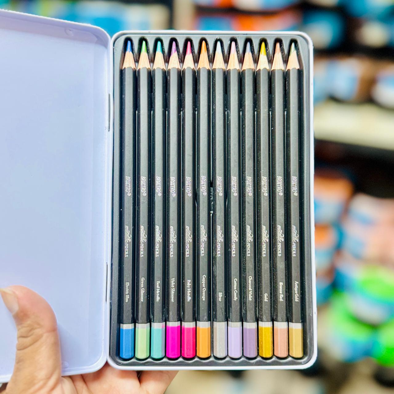 Brustro Metallic Pencils — Set of 12 | Wax‑Based 3.3 mm Cores image 4