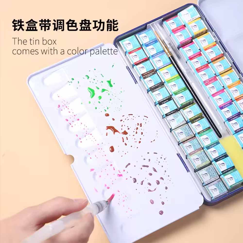 Giorgione Solid Metallic Glitter Watercolor Tin Box Paint Set of 36 with Free Gifts image 3