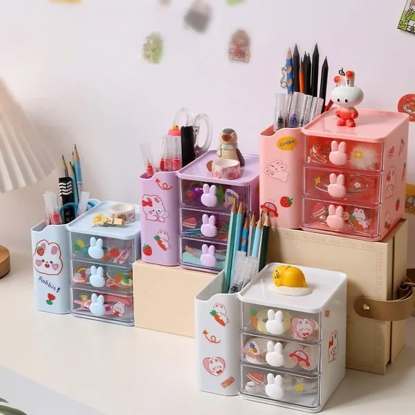 Storage Box Organizer Drawer Office Storage Rack Stationery Desk Pen Holder Bunny Drawer Organizer image 3