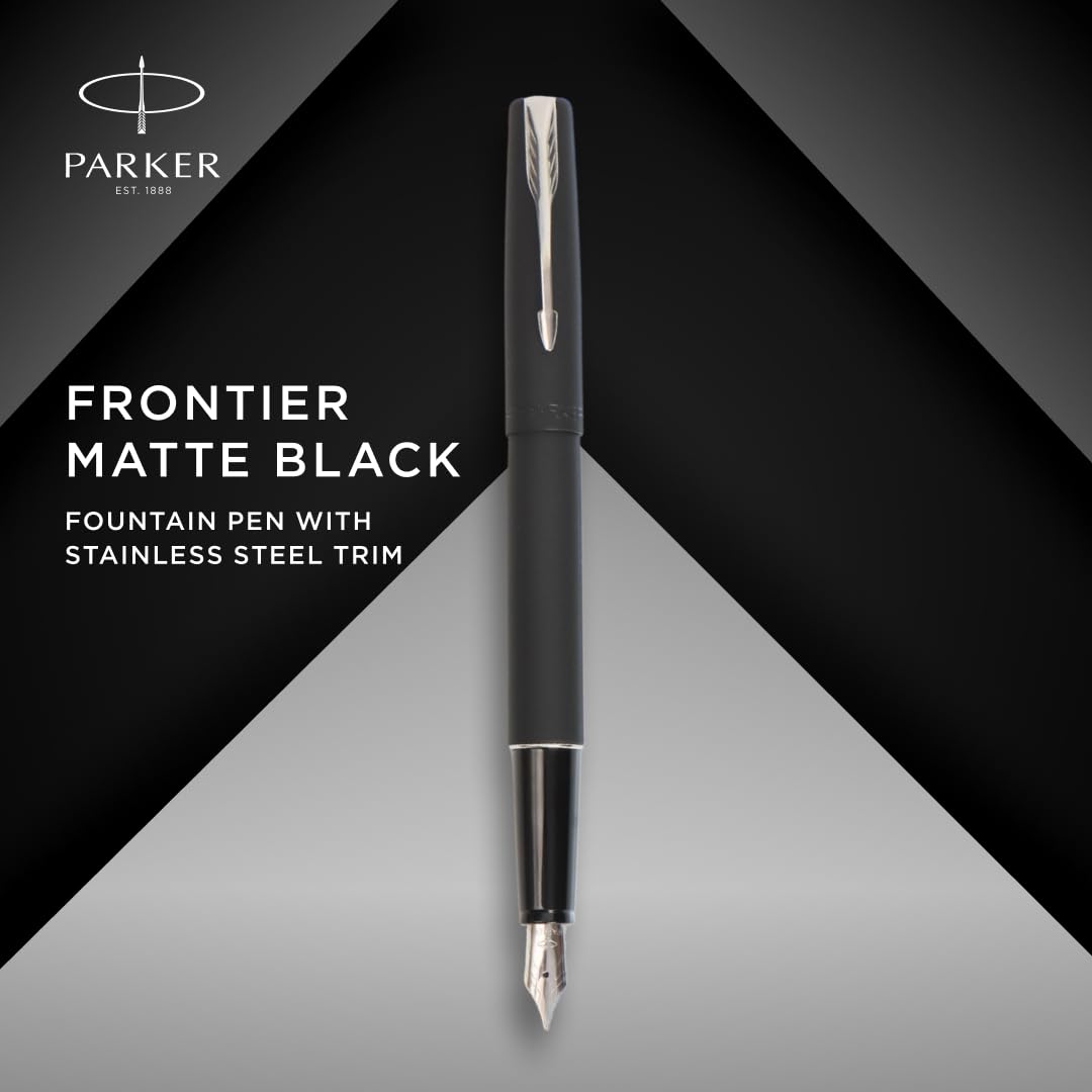 Parker Frontier Matte Black Chrome Trim Fountain Pen image 3