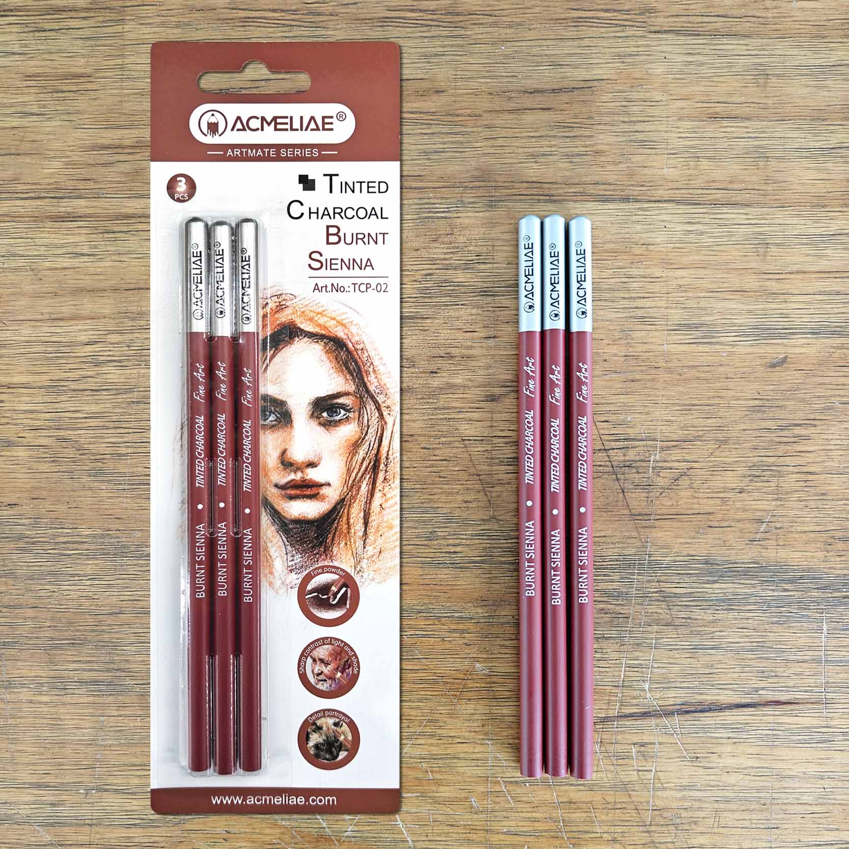 Acmelia Tinted charcoal burnt Sienna Pencil 3pes image 2