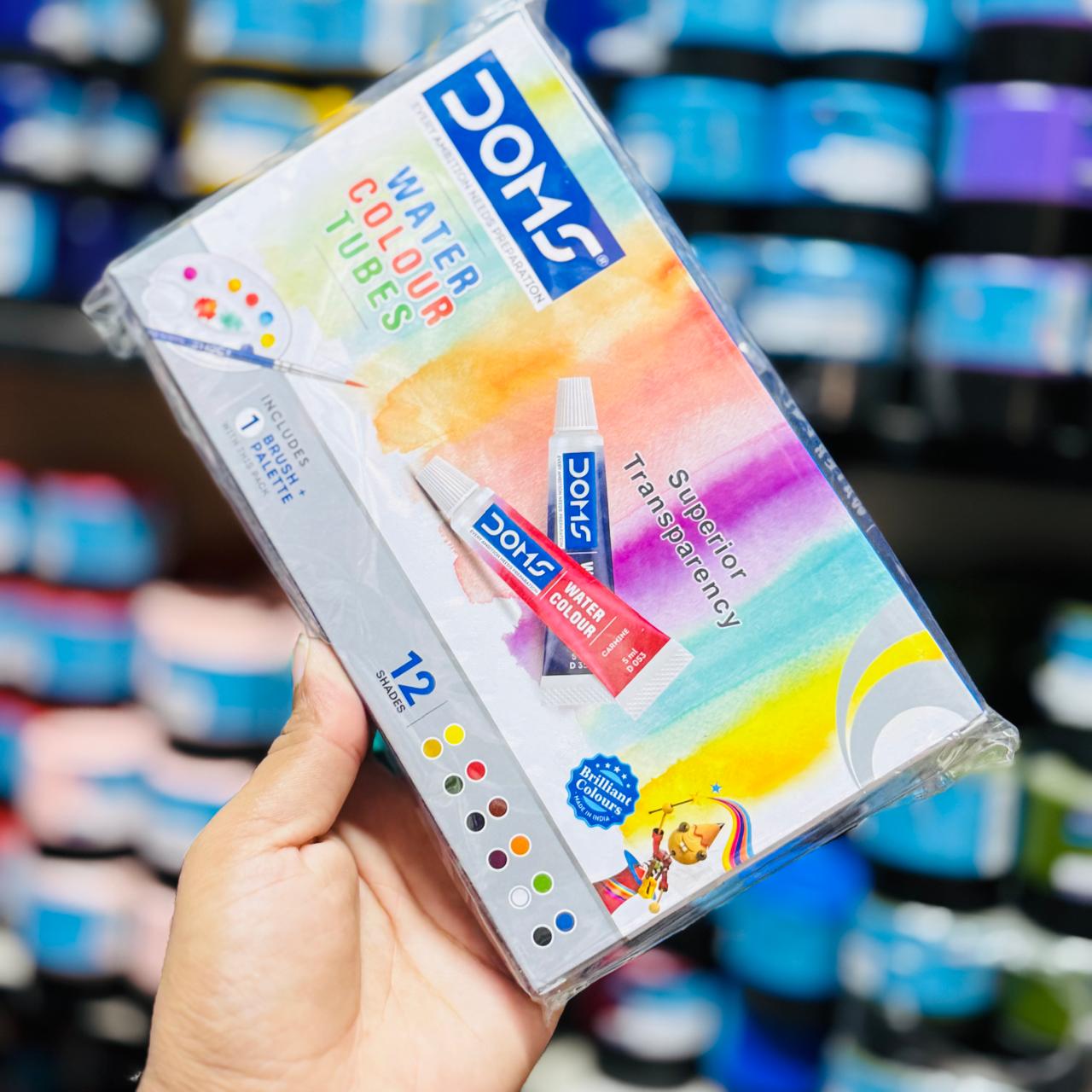 Doms Water Colour Paint 12 Color Tubes box 1pc Brush 1pc Palette for Water Painting image 1