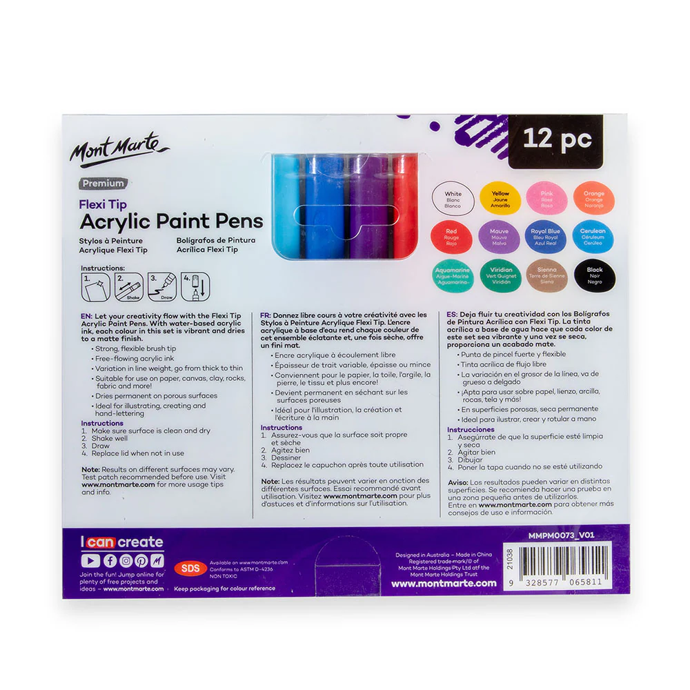 Mont Marte Flexi Tip Acrylic Paint Pens 12pc image 7