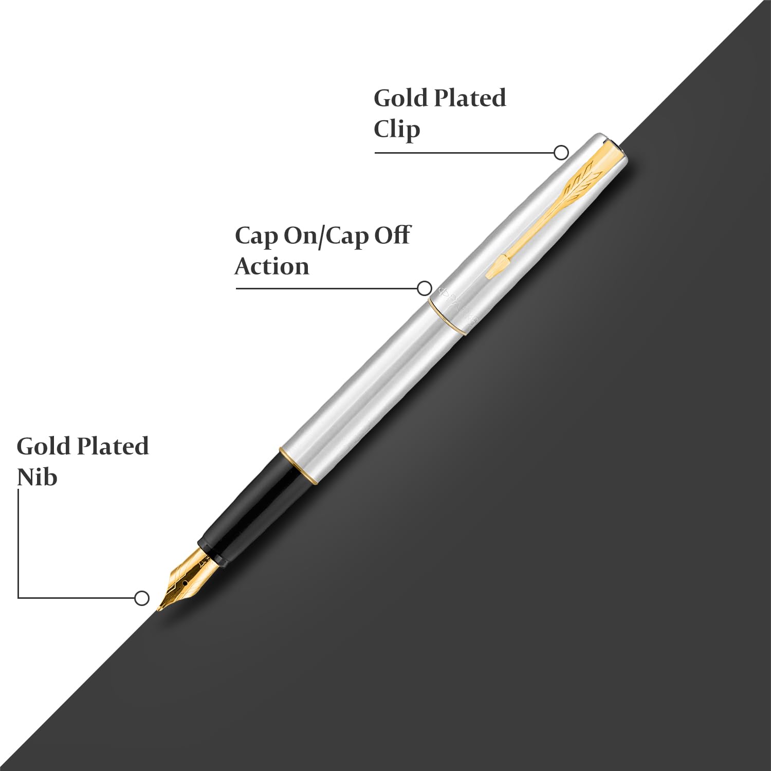 Parker Frontier Stainless Steel Gold Trim Fountain Pen Fine Nib image 3