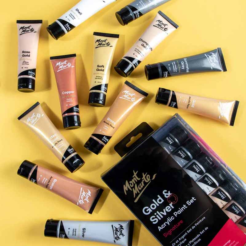 Mont Marte Gold and Silver Acrylic Paint Set 12pc x 36ml image 2