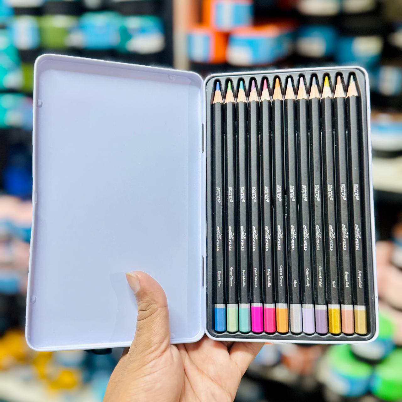 Brustro Metallic Pencils — Set of 12 | Wax‑Based 3.3 mm Cores image 2