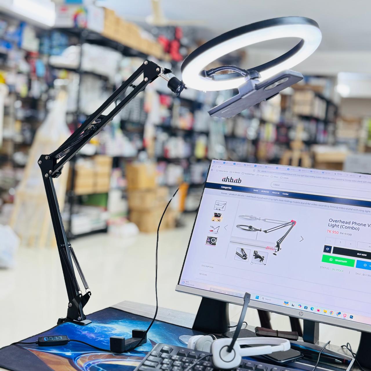 Overhead Phone Video Stand With Ring Light (Combo) image 3