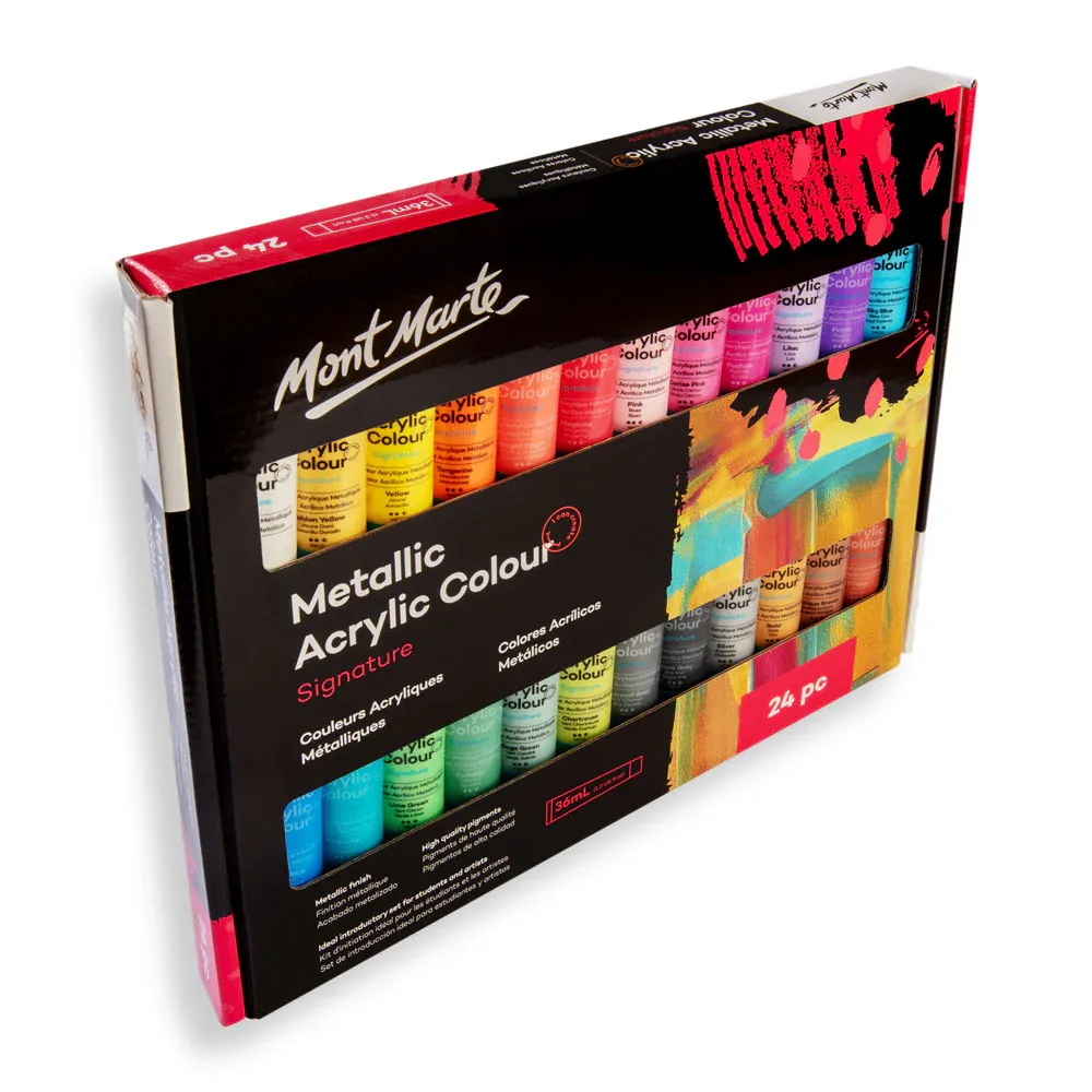 Mont Marte Metallic Acrylic Colour Paint Set 24pc x 36ml image 3