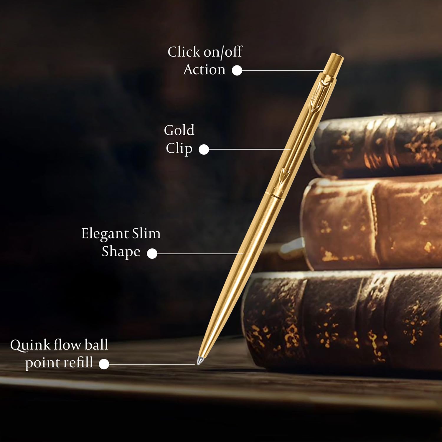 Parker Classic Gold Trim Ball Pen | Blue Ink | Ballpoint Pen for Smooth Writing image 2