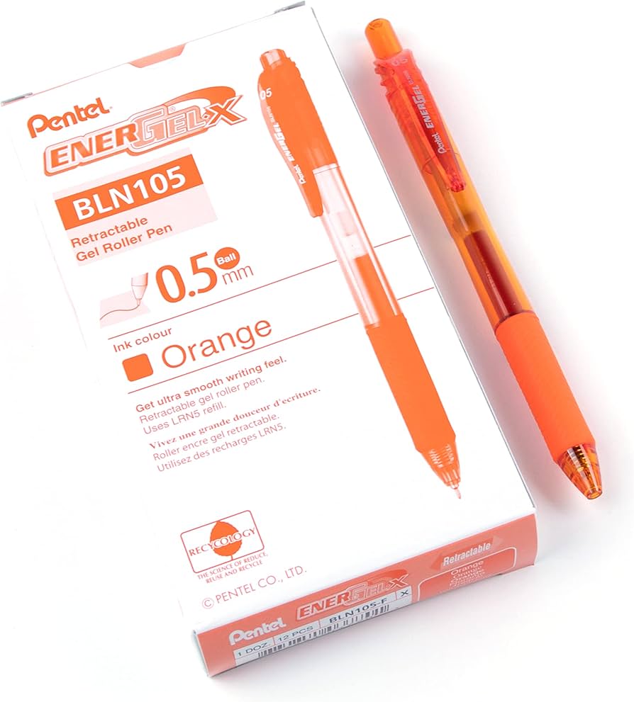 Pentel Energel Gell Pen Orange Ink (0.5mm) - 1 Pcs - BLN105-FX image 3