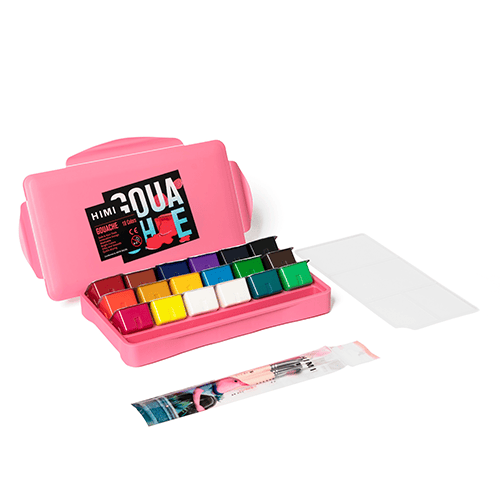 Himi Gouache Paint 30ml 18 colors Set With Brushes (Pink Box) image 1