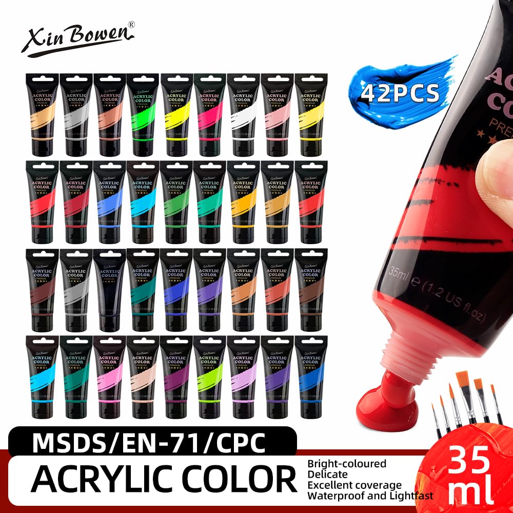 Xin Bowen Acrylic Paint Set 36 Colors 35ml with 6pcs Brush (42pcs Pack) image 3