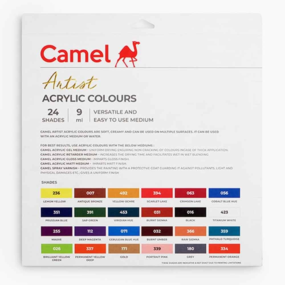 Camel Artist Acrylic Colors- 24 Shades 9ml, 1 shade in 20 ml with mediums and brushes image 5