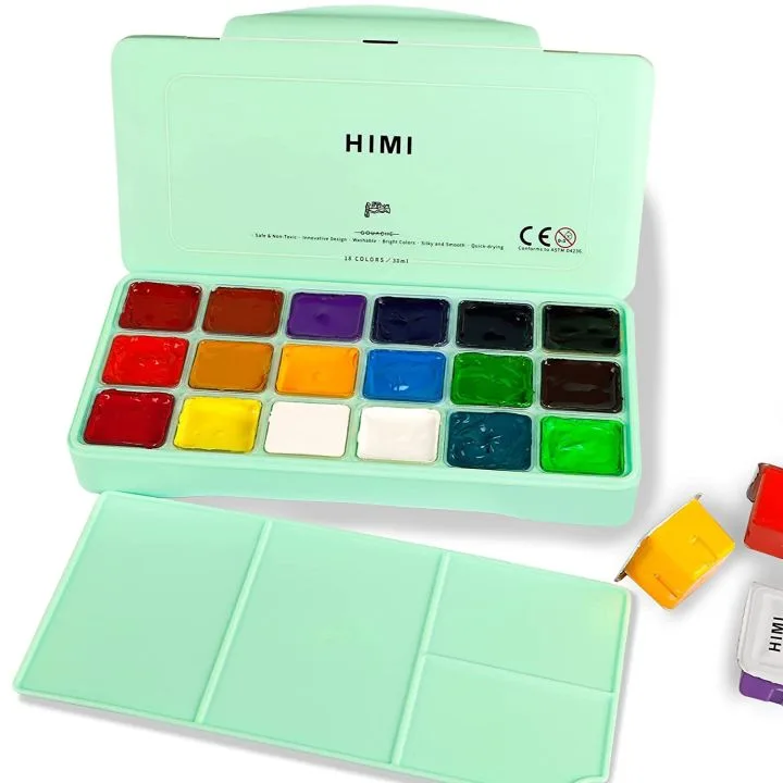 Himi Gouache Paint Set 30ml 18 colours Jelly Cup (Green Box) image 2