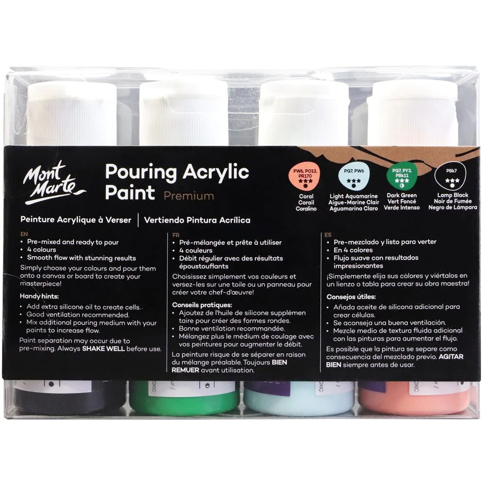 Mont Marte Pouring Acrylic Paint Set 4pcx60ml Rainforest image 2