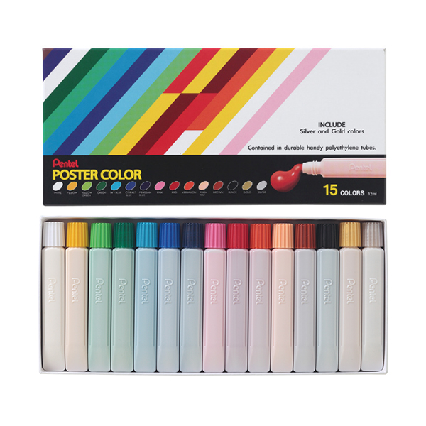 Pentel Poster 15 Colors Set Premium Quality 12ml Tubes  image 2