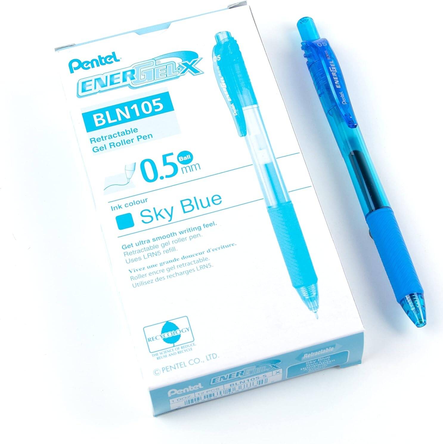 Pentel Energel Gell Pen Sky Blue Ink (0.5mm) - 1 Pcs - BLN105-SX image 3