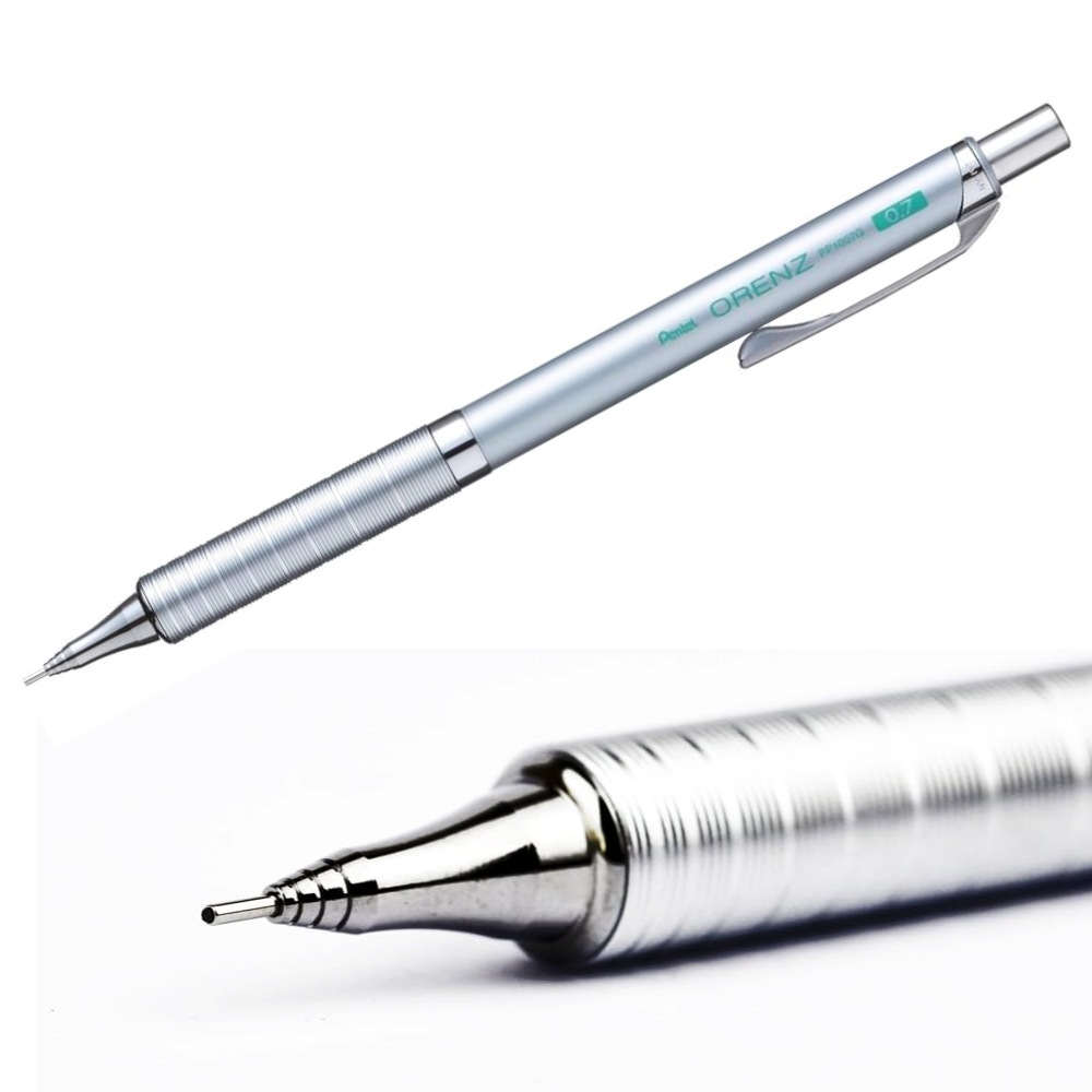 Pentel Orenz A. Mechanical Pencil 0.7mm With Metal GRIP Silver Barrel  1 Click Anti - Breaking Lead System image 2