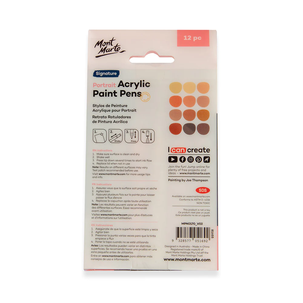 Mont Marte Portrait Acrylic Paint Pens Broad 12pc image 8