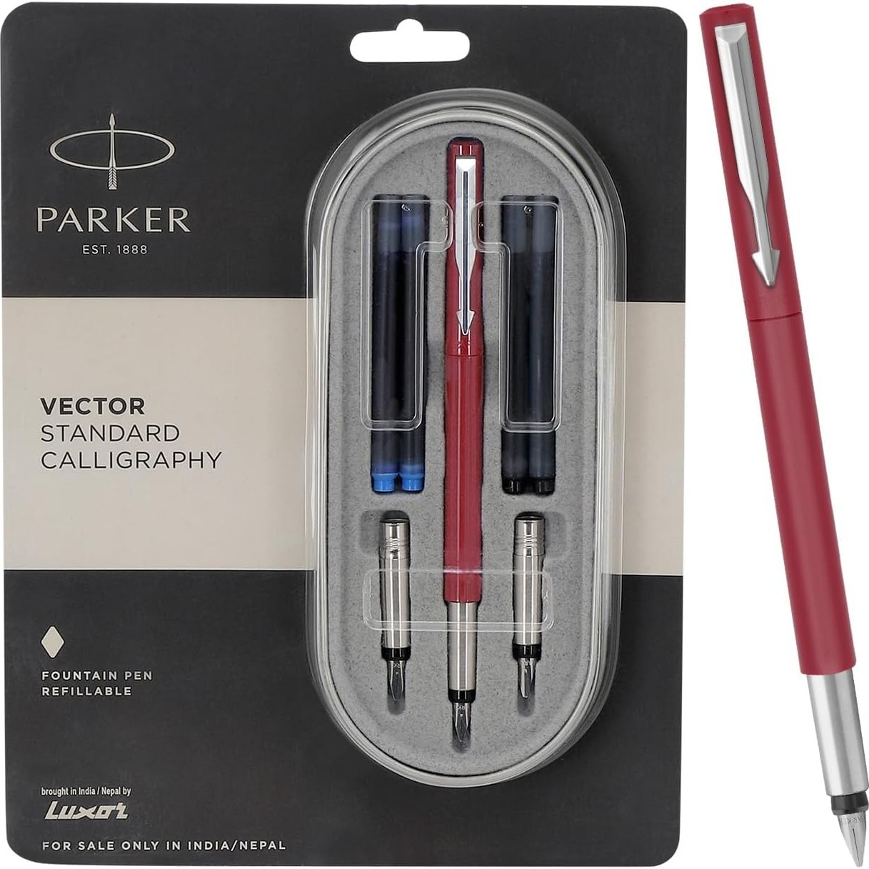 Parker Vector Standard Chrome Trim Calligraphy Fountain Pen image 3