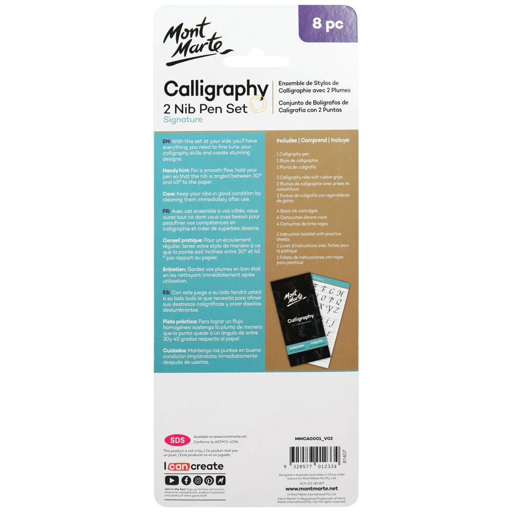 Mont Marte Calligraphy 2 Nib Pen Set 8pc image 5