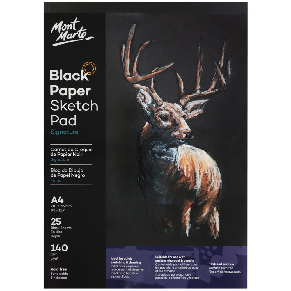 Mont marte Black Paper Sketch Pad 140gsm A4 25 Sheet