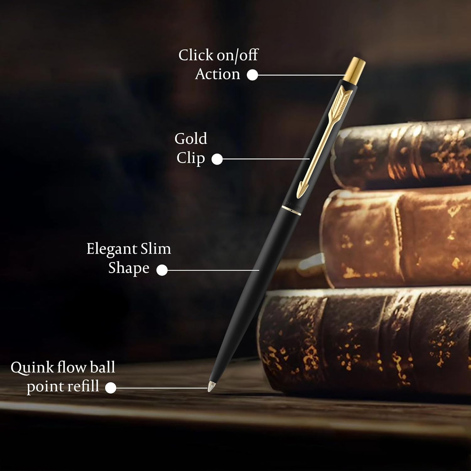 Parker Classic Matte Black Gold Trim Ball Pen| Ink Color - Blue | Unique Gift For Employees image 2