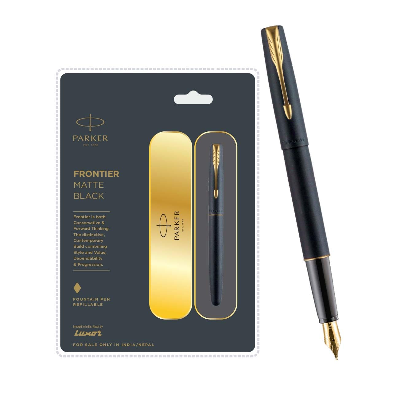Parker Frontier Matte Black Gold Trim Fountain Pen image 3