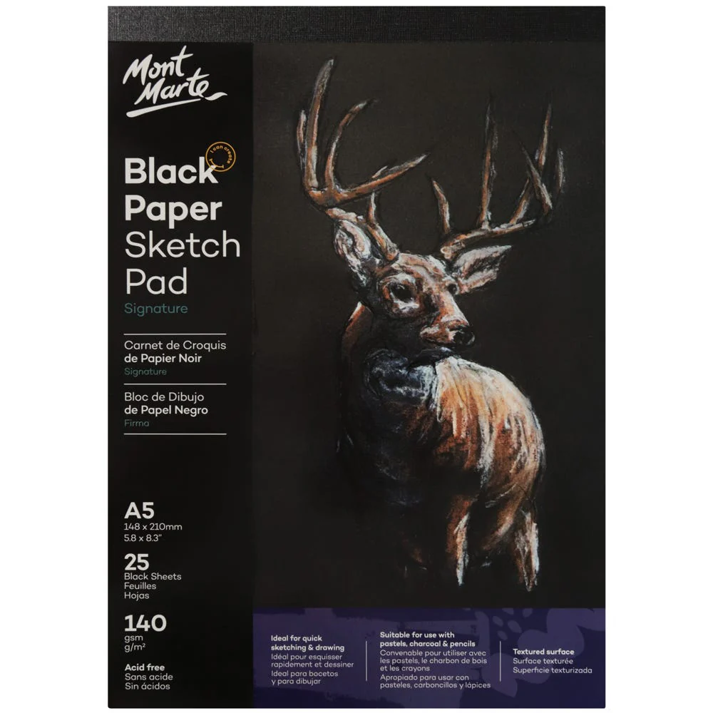 Mont Marte Black Paper Sketch Pad 140gsm A5 25 Sheet