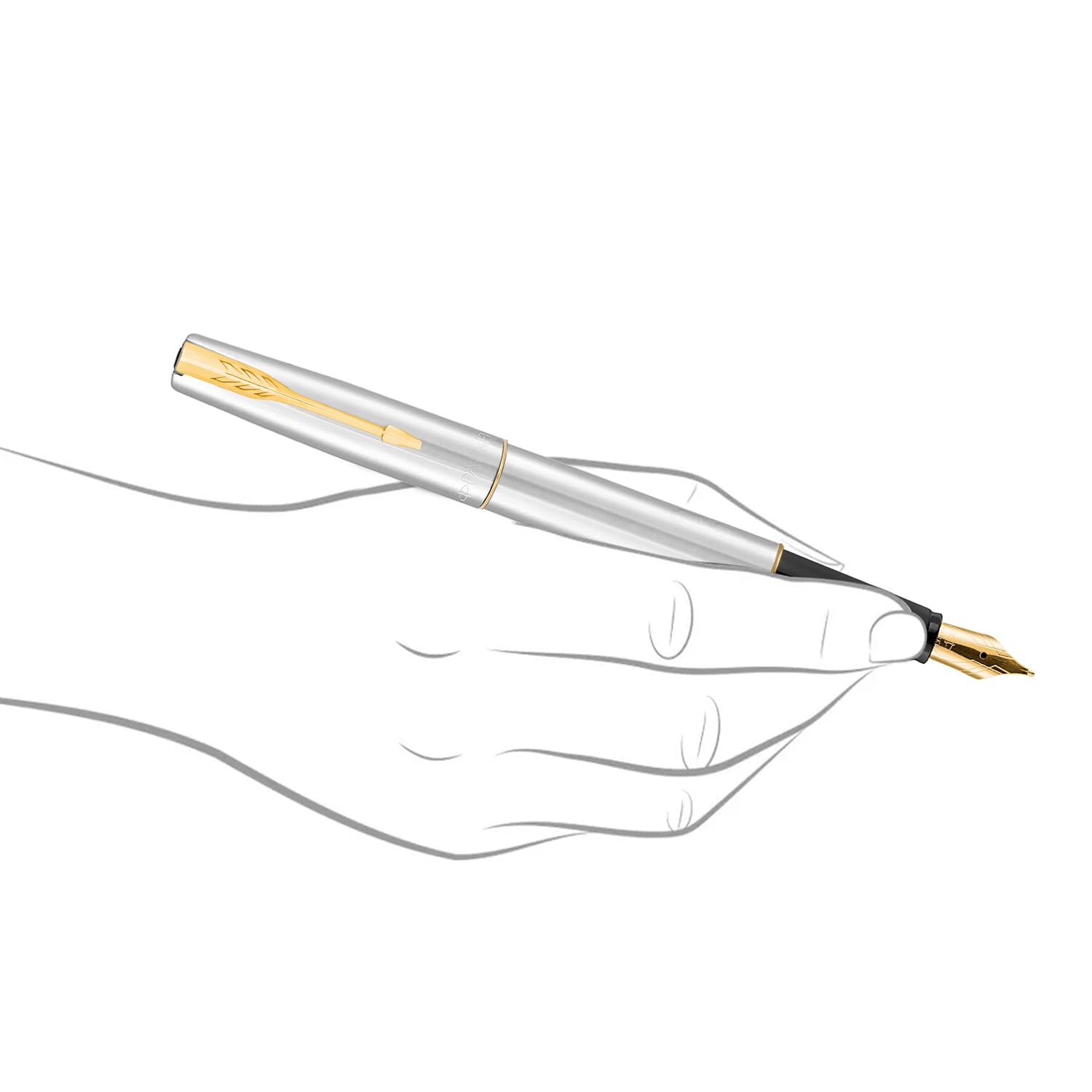 Parker Frontier Stainless Steel Gold Trim Fountain Pen Fine Nib image 2