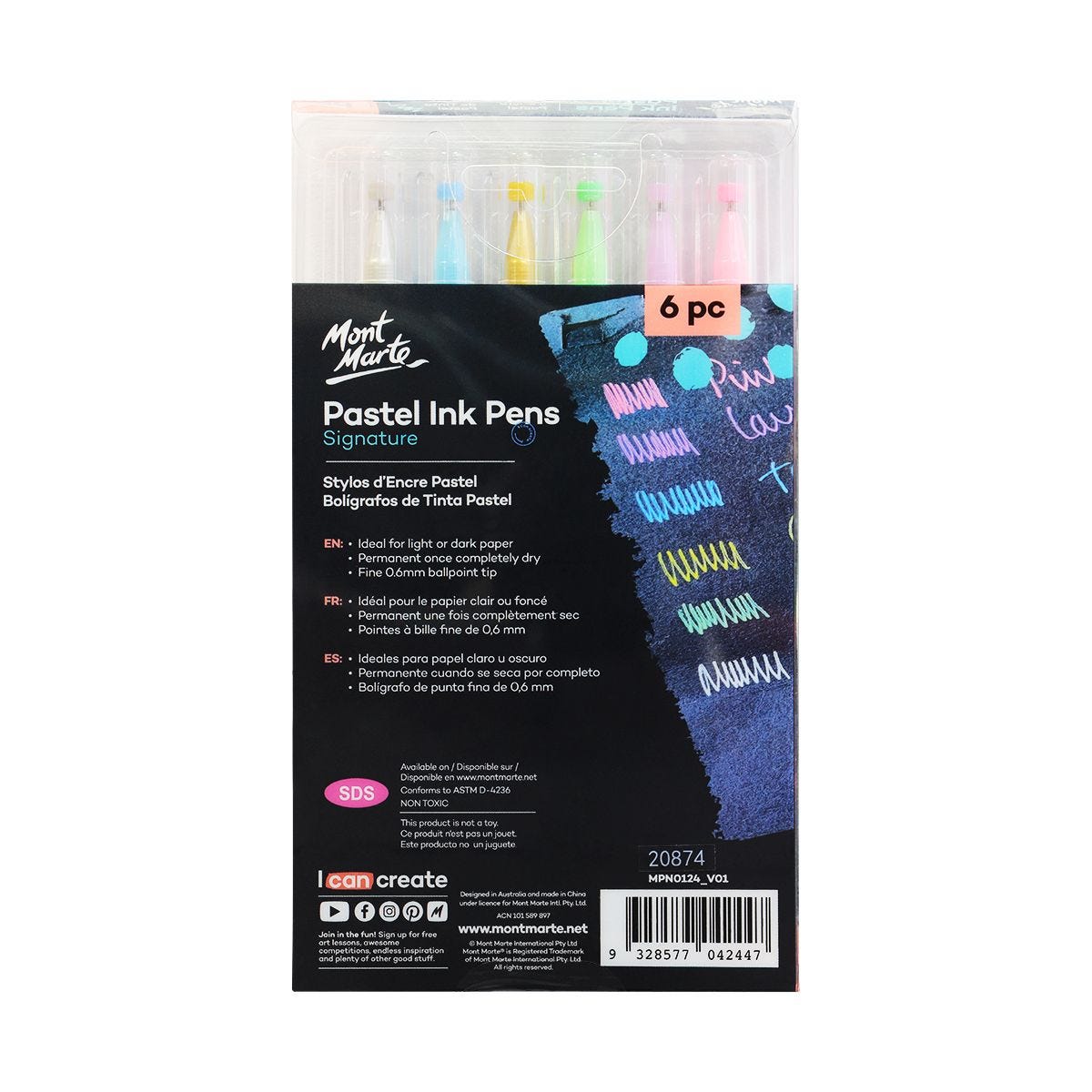 Mont Marte Pastel Ink Pens Fine Tip 6pc image 3