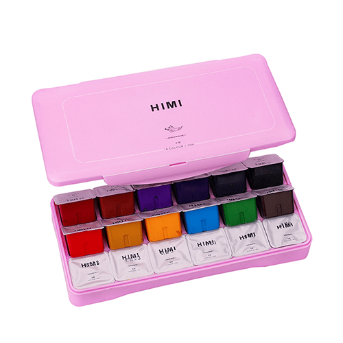 Himi Gouache Paint Set 30ml 18 colours Jelly Cup (Pink Box) image 1