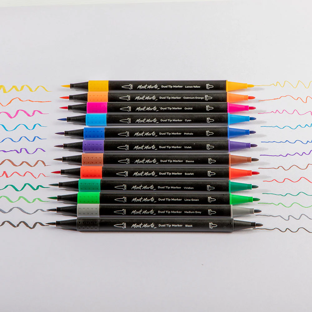 Mont Marte Dual Tip Markers Brush Bullet 12pc image 2
