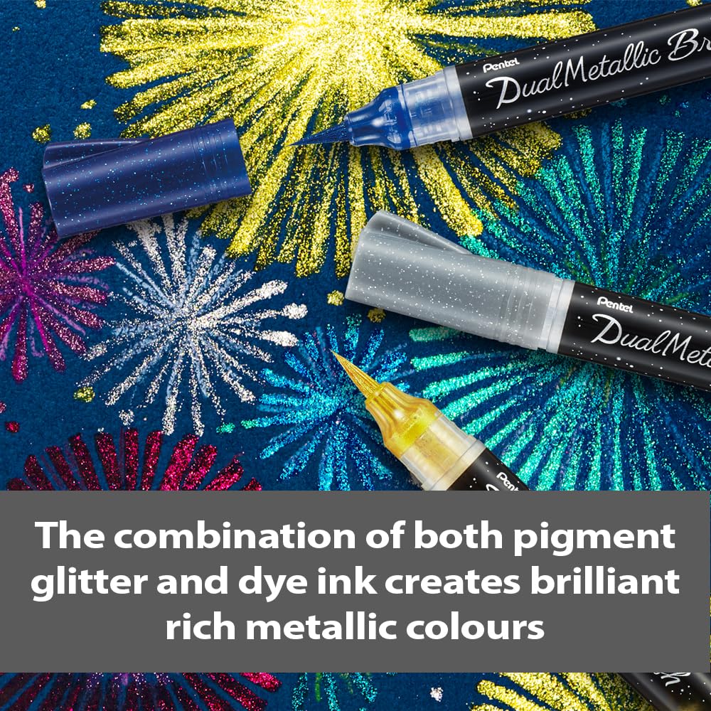 Pentel Dual Metallic Brush-Blue Plus Metallic Green - XGFH-DCX image 3