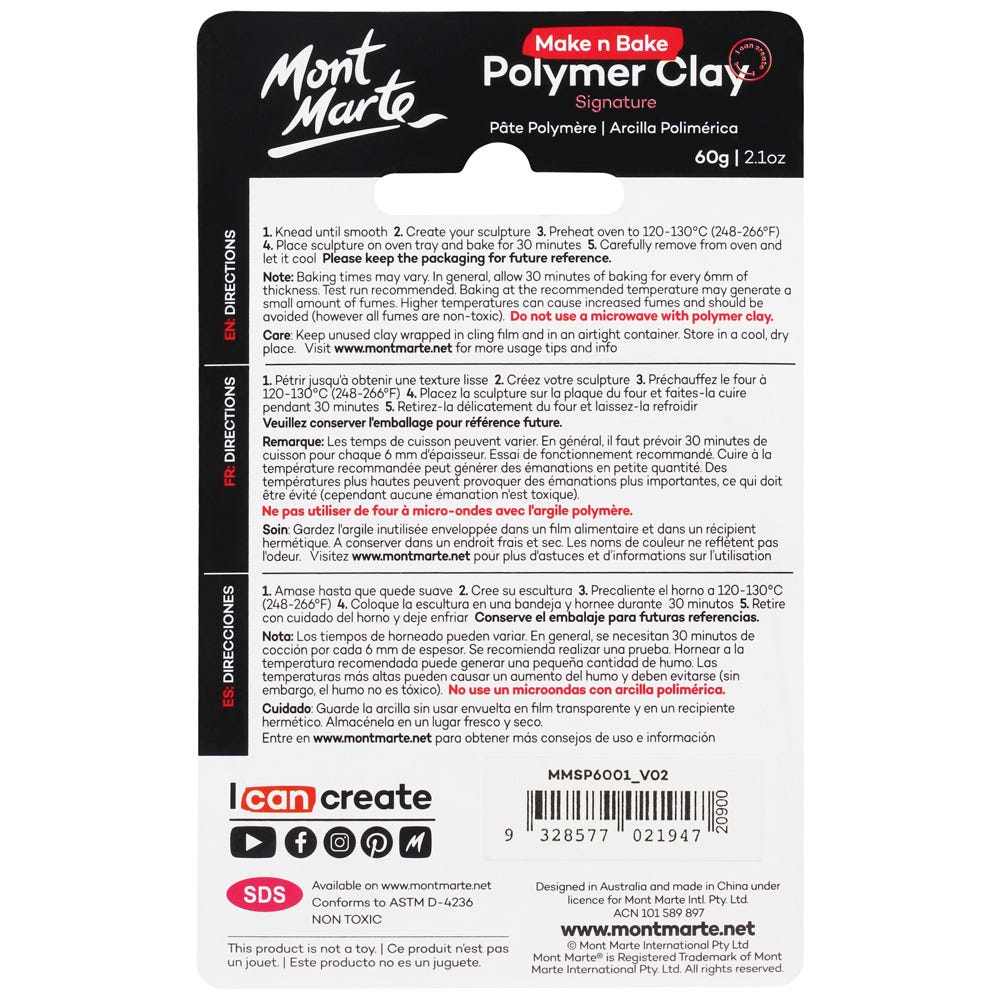 Mont Marte Make n Bake Polymer Clay 60g Titanium White image 2