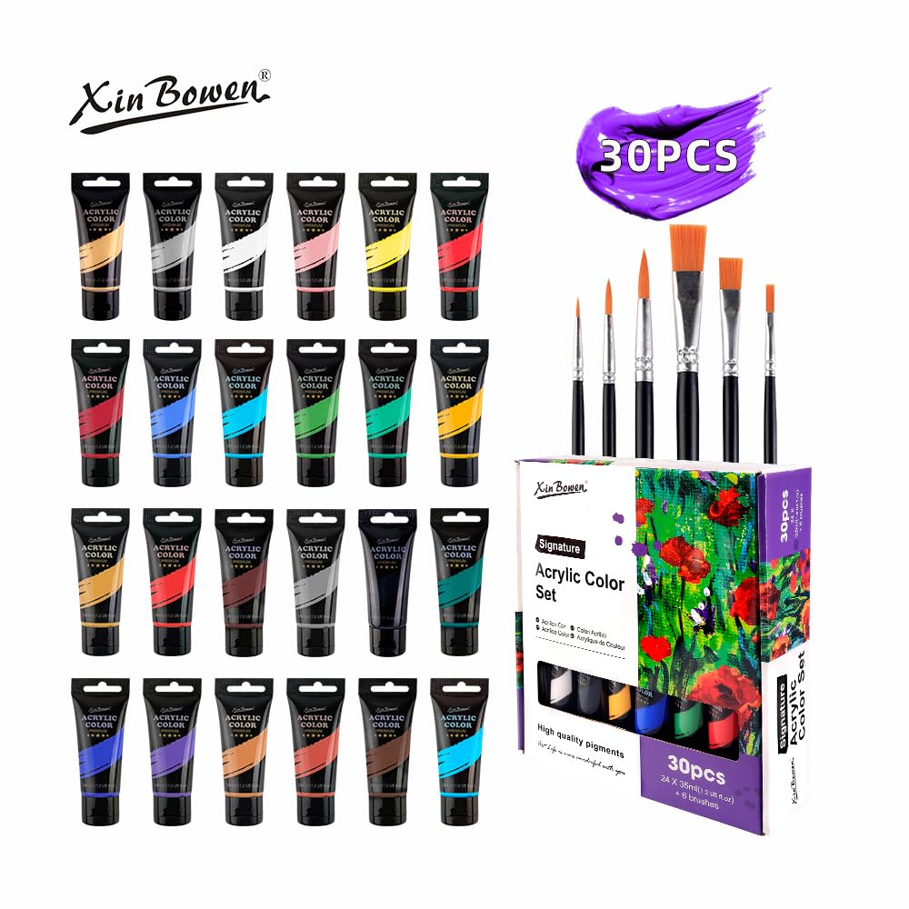 Xin Bowen Acrylic Paint Set 24 Colors 35ml with 6pcs Brush (30pcs Pack) image 6