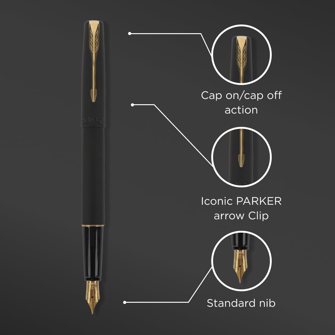 Parker Frontier Matte Black Gold Trim Fountain Pen image 6