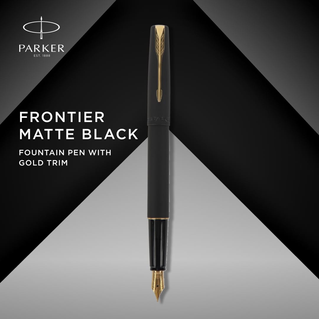 Parker Frontier Matte Black Gold Trim Fountain Pen image 5