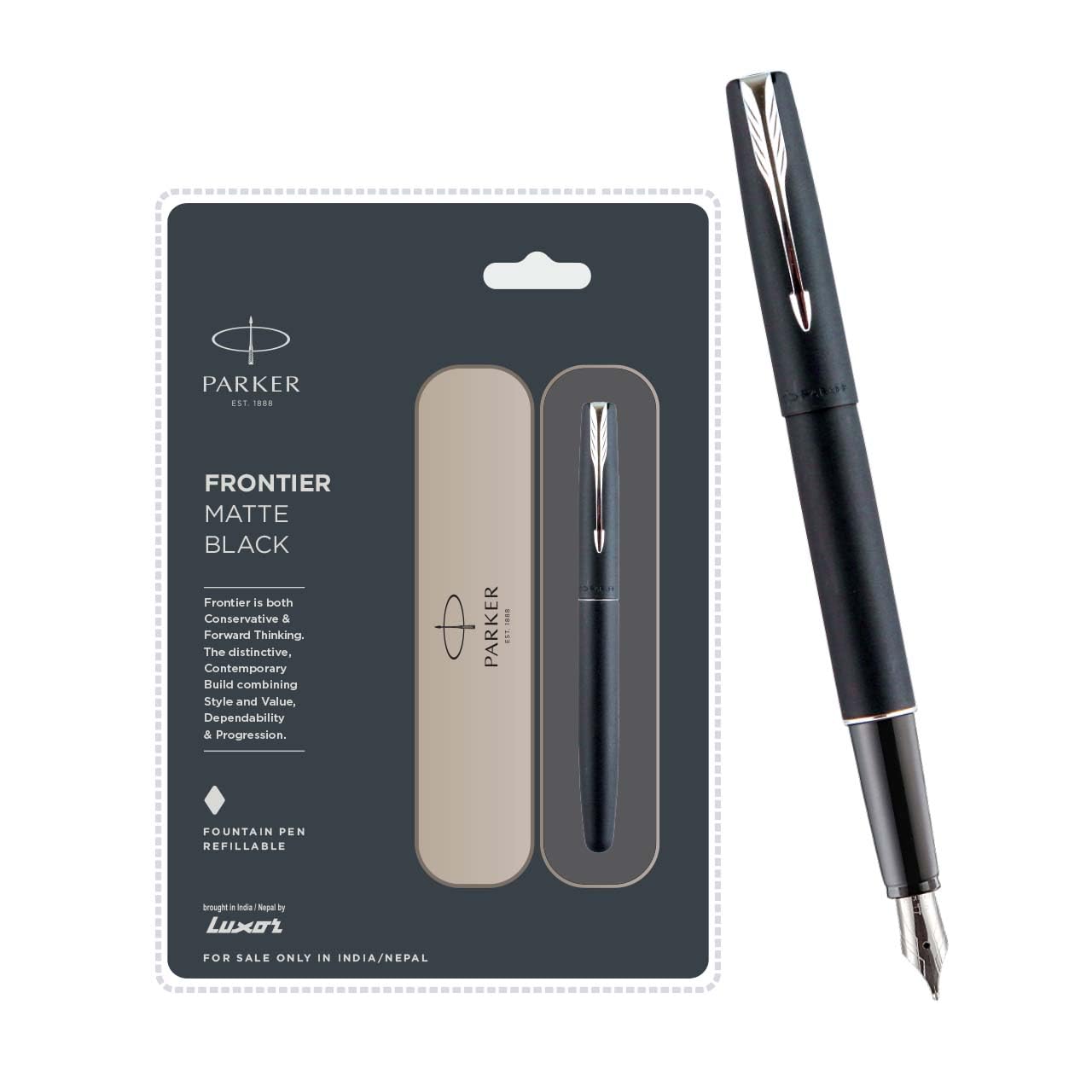 Parker Frontier Matte Black Chrome Trim Fountain Pen image 2