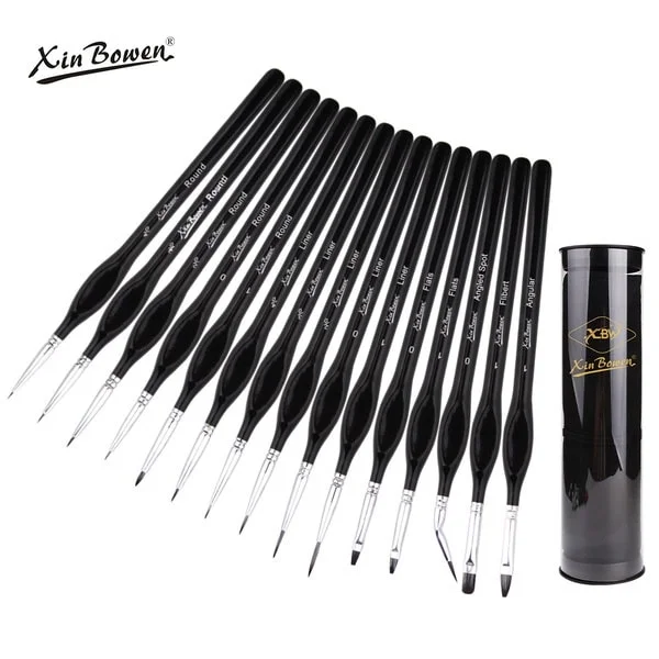 Xinbowen Premium Quality Silver body 15pc Detail liner Brush set image 4