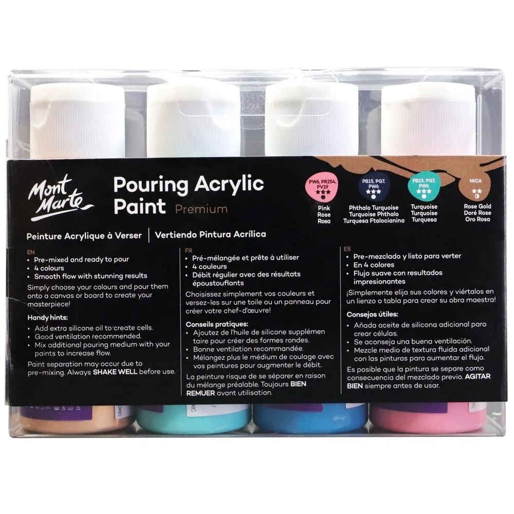 Mont Marte Pouring Acrylic Paint Set 4pc x 60ml- Flamingo image 4