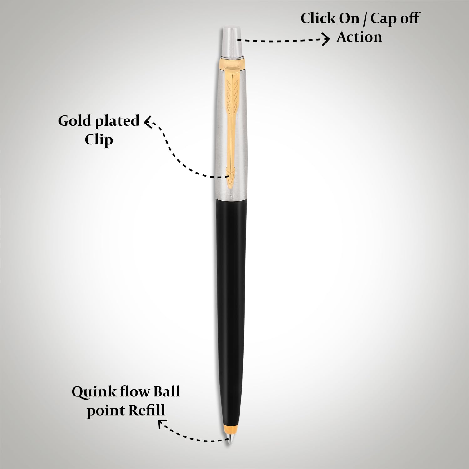 Parker Jotter Standard Ball Pen Gold Trim | Body Color - Black | Ink Color - Blue image 5