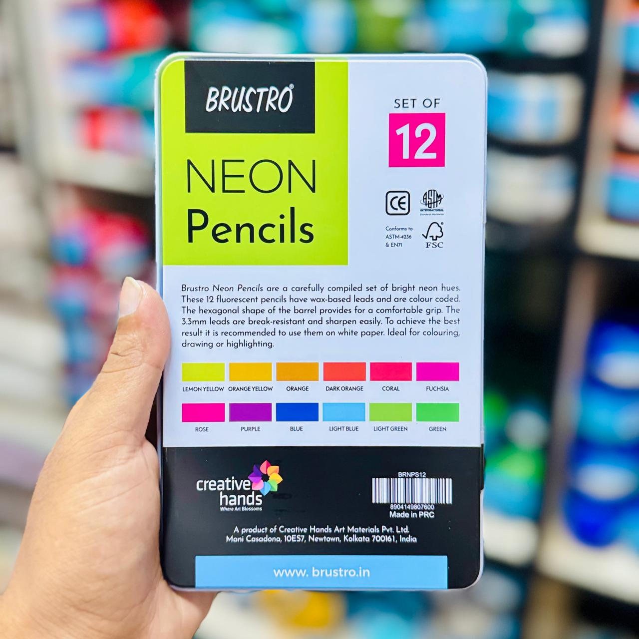 Brustro Neon Pencils — Set of 12 | 3.3 mm wax‑based leads image 4