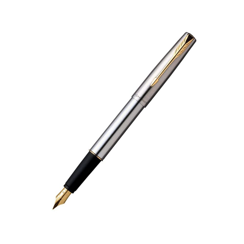 Parker Frontier Stainless Steel Gold Trim Fountain Pen image 1
