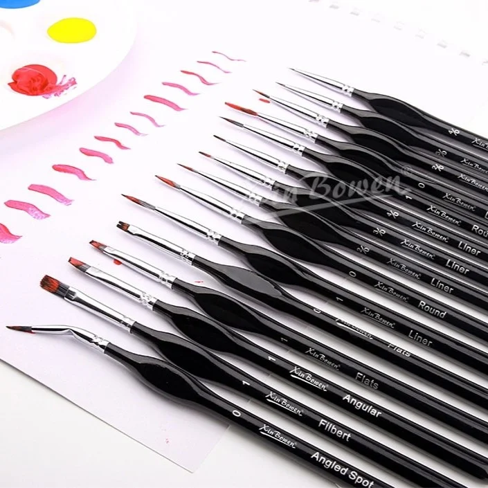 Xinbowen Premium Quality Silver body 15pc Detail liner Brush set image 3