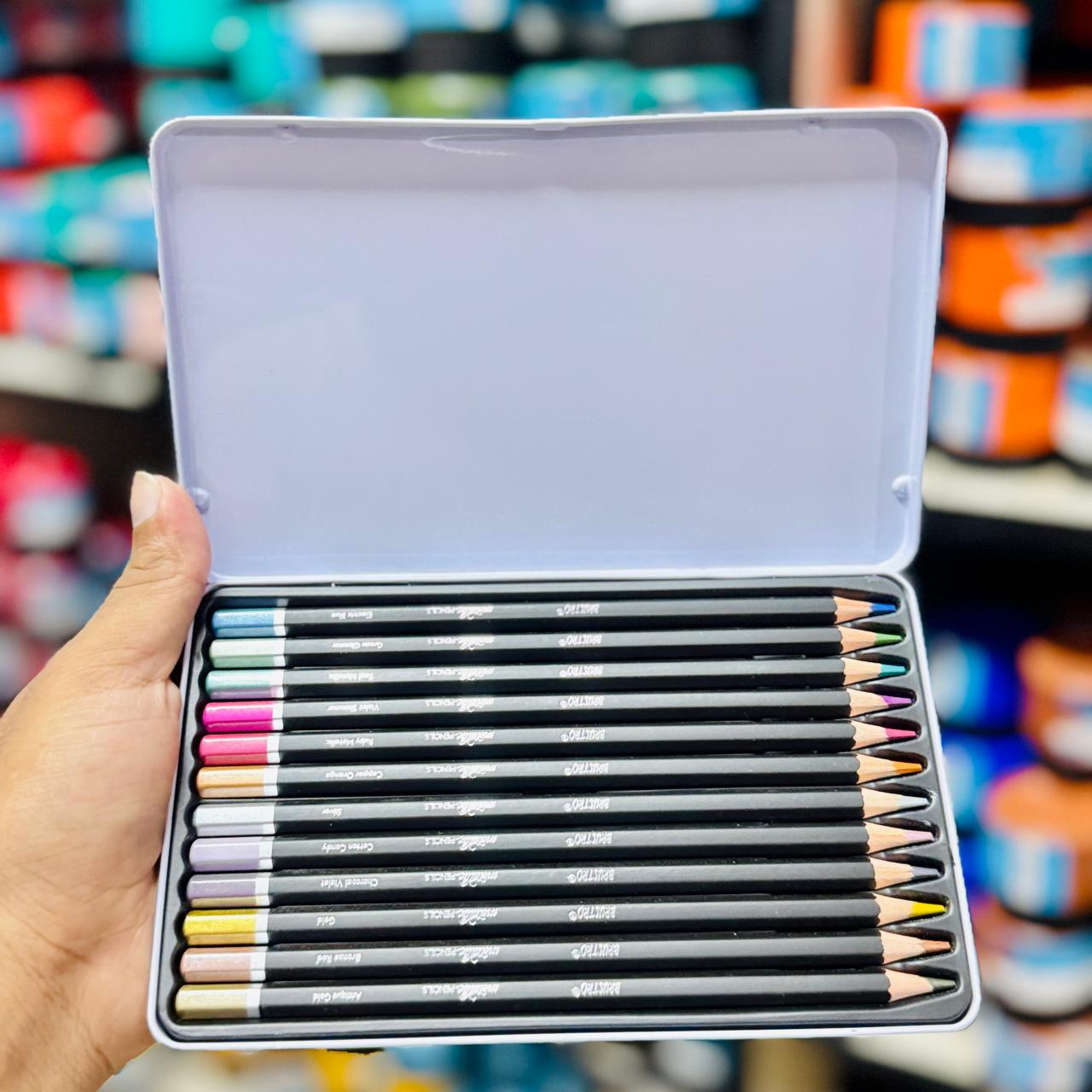 Brustro Metallic Pencils — Set of 12 | Wax‑Based 3.3 mm Cores image 3