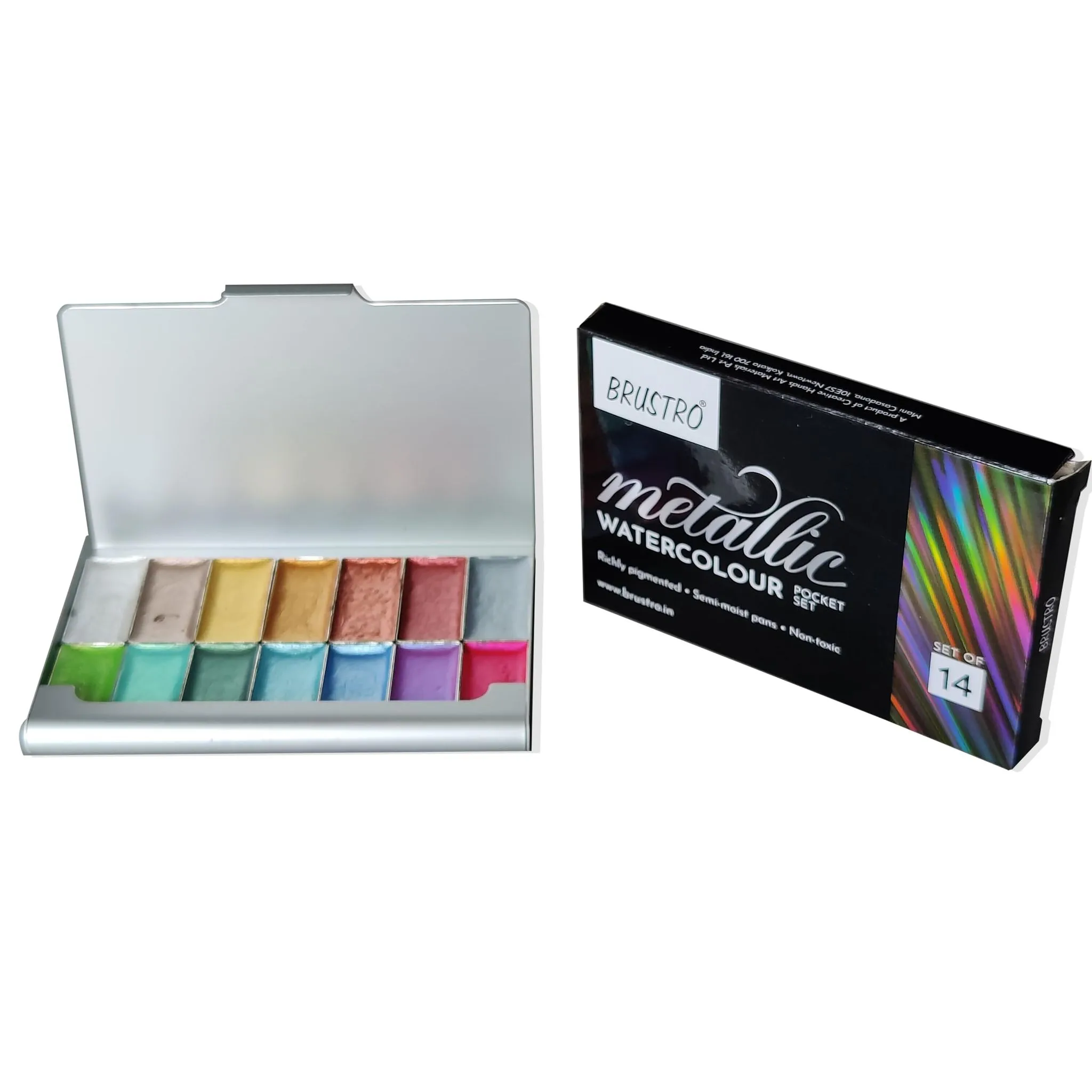BRUSTRO Artist Metallic Watercolour Half Pans Set of 14 image 5