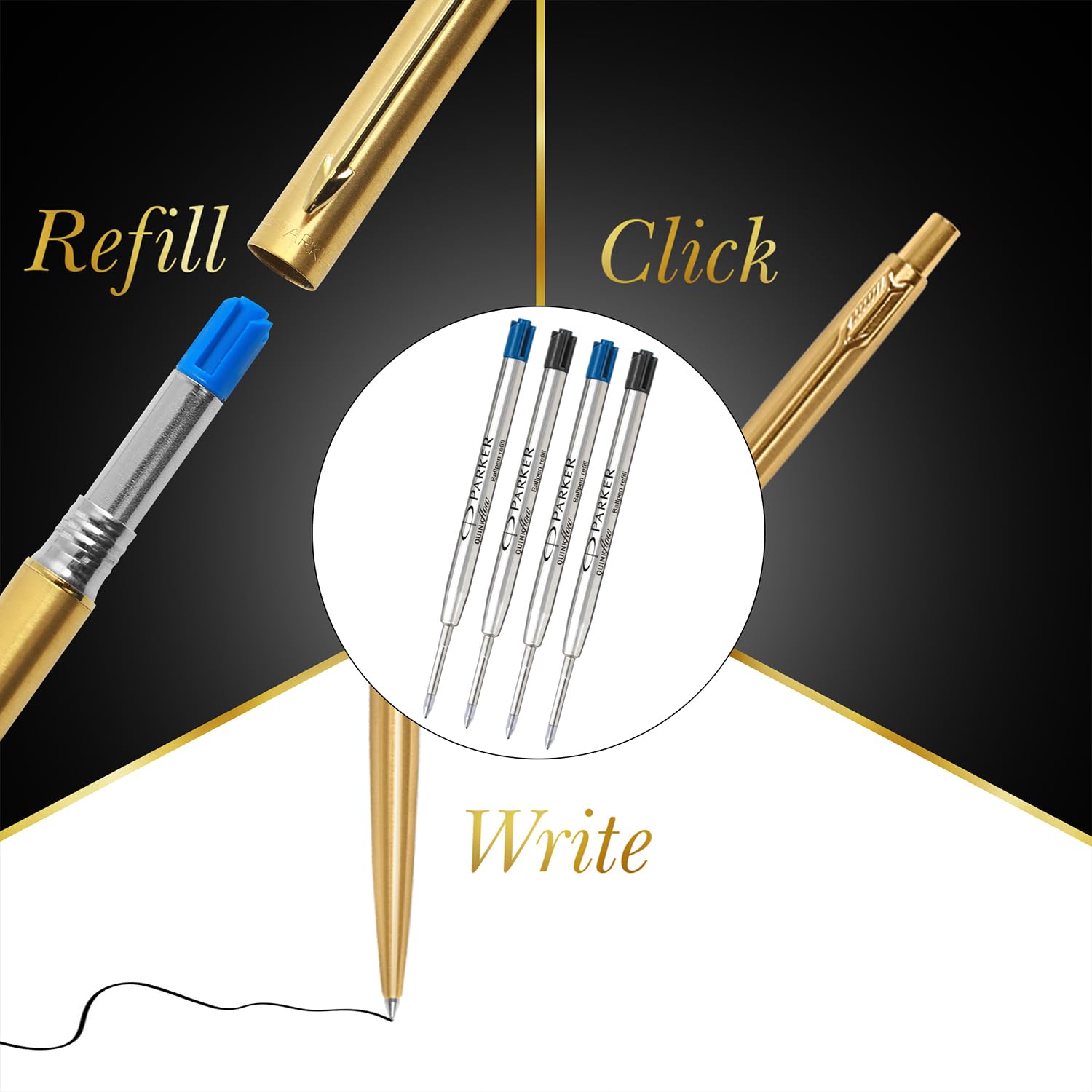 Parker Classic Gold Trim Ball Pen | Blue Ink | Ballpoint Pen for Smooth Writing image 3